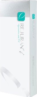 عبوة منتج ريجوران آي (REJURAN i) الأصلية مع الرمز باللون الأزرق السماوي وشعار العلامة بالإنجليزية