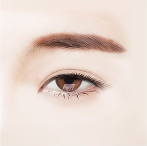 상안검 및 눈썹거상술 대상 분석을 위해 눈꺼풀 처짐을 나타낸 한쪽 눈과 눈썹 일러스트