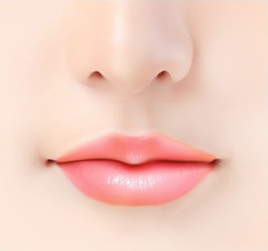 인중축소 및 입술성형 안내를 위한 코와 도톰하고 매끄러운 분홍빛 입술 형태 클로즈업 일러스트